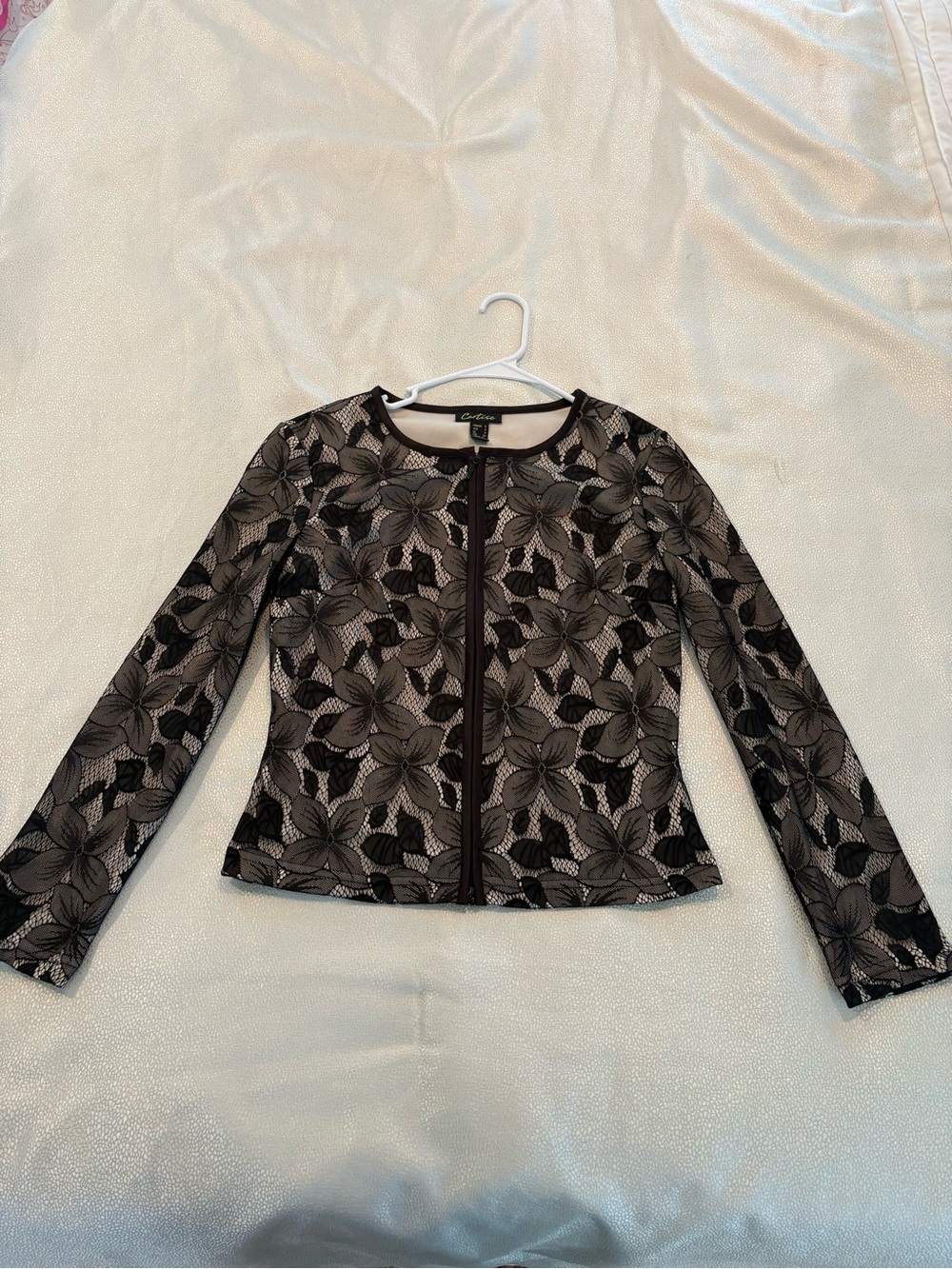 Black Floral Lace Zip-Front Jacket